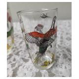 Hazel-Atlas Ice Bowl 5" Deep and  12 glasses featuring "Pheasants" pattern, produced roughly 1950