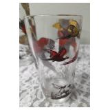 One Vintage Mid Century Glass Cocktail Shaker Drink Mixer and 6 Glasses set featuring the Pheasant Birds from the likely produced by Hazel-Atlas Glass Company.
