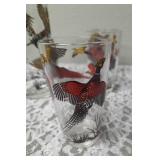One Vintage Mid Century Glass Cocktail Shaker Drink Mixer and 6 Glasses set featuring the Pheasant Birds from the likely produced by Hazel-Atlas Glass Company.