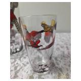 One Vintage Mid Century Glass Cocktail Shaker Drink Mixer and 6 Glasses set featuring the Pheasant Birds from the likely produced by Hazel-Atlas Glass Company.