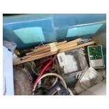 MISC PLUMBING, DOOR KNOBS AND SAW BLADES.