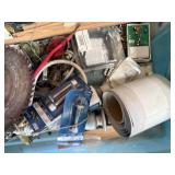 MISC PLUMBING, DOOR KNOBS AND SAW BLADES.