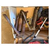 MILWAUKEE CORDLESS SAW, FLASHLIGHT, FALRING TOOLS, GREASE GUN, MEASURING WHEEL