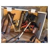 MILWAUKEE CORDLESS SAW, FLASHLIGHT, FALRING TOOLS, GREASE GUN, MEASURING WHEEL