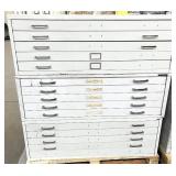 MSRP $12,000 – (3) Mayline/Safco Flat File Storage System, 15 Drawer Oversize Blueprint Map Cabinet Set, Heavy Duty Steel Drafting Files For Engineers Print Shops - See Pics For Exterior Condition *