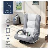 Gaming Floor Chair w/ 360-Degree Swivel, Armrest, Adjustable Backrest, Gray/White