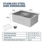Garvee 27 x 19x10 inch Undermount Kitchen Sink 16 Gauge Stainless Steel Single Bowl Sink with Drain Grid Sink Bottom Grid Assembly Drain Cap Kitchen Towel Under Counter Sink for Remodel New Build