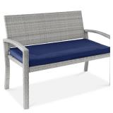 2-Person Wicker Porch Bench for Outdoor, Garden w/ 700lb Capacity - 47in Gray/Navy