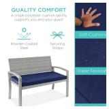 2-Person Wicker Porch Bench for Outdoor, Garden w/ 700lb Capacity - 47in Gray/Navy