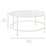 Round Tempered Glass Coffee Table w/ Steel Frame - 36in, White
