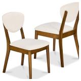 2-Piece Mid-Century Modern Wood &Upholstered Dining Chair Set, Walnut/Cream