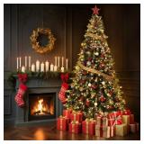 Garvee 6.5FT Prelit Christmas Tree, Pencil Christmas Tree with 300 Warm White Lights-8 Modes, Automatic Hinged Expansion, Foldable Metal Stand, Xmas Trees for Front Porch, Party, Office