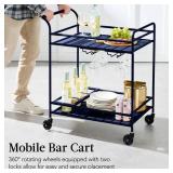2-Tier Rolling Bar Cart Indoor/Outdoor w/ Shelves, Wine Rack, Locking Wheels, Navy