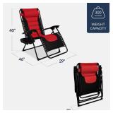 Oversized Padded Zero Gravity Chair, Folding Recliner w/ Headrest, Side Tray, Red