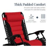 Oversized Padded Zero Gravity Chair, Folding Recliner w/ Headrest, Side Tray, Red
