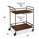 2-Tier Rolling Bar Cart Indoor/Outdoor w/ Shelves, Wine Rack, Locking Wheels, Brown