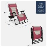Oversized Padded Zero Gravity Chair, Folding Recliner w/ Headrest, Side Tray, Pink/Taupe