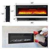 Garvee 50' Electric Fireplace, In-Wall/ Mounted, 3D Flames, 750/1500W, 5 Brightness Level Adjustment, For any room, Retail $229.99