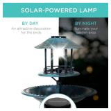 Solar Lighted Outdoor Pedestal Bird Bath w/ Planter, Decorative Bird Cage, Blue