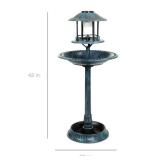 Solar Lighted Outdoor Pedestal Bird Bath w/ Planter, Decorative Bird Cage, Blue