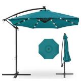 Solar LED Offset Hanging Patio Umbrella w/ Crank Tilt Adjustment - 10ft, Cerulean
