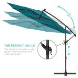 Solar LED Offset Hanging Patio Umbrella w/ Crank Tilt Adjustment - 10ft, Cerulean