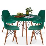 Mid-Century Modern Dining Table, Wooden Legs, Metal Frame, Dark Green/Walnut (Table Only)