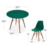 Mid-Century Modern Dining Table, Wooden Legs, Metal Frame, Dark Green/Walnut (Table Only)