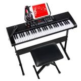 61-Key Beginners Electronic Keyboard Piano Set w/ 3 Modes, Microphone, Black, Retail $169.99