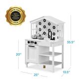 Pretend Play Wooden Farmhouse Kitchen Set w/ Storage, 5 Accessories, White/Black