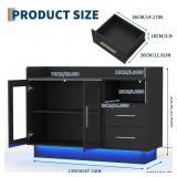 Garvee Wine Cabinet Coffee Bar Station with LED Lights, Durable Double Glass Doors, Anti-Tipping Design, 47.24'' Black for Kitchen Living Room Dining Room, Black