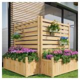 Garvee 33x40 Inch Outdoor Wood Privacy Fence Panels with Planter Box, Sturdy Freestanding Design, Weather-Resistant, 2-Panel AC Unit Screen for Yard, Patio & Pool