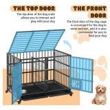 Garvee Heavy Duty Sliding Rail Dog Crate, 42 Inch Dog Crate with Double Door, 360° Lockable Wheels and Removable Tray, Easy to Assembly, Indoor Outdoor Dog Kennel for Small to Large Dogs Retail $179.