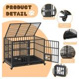 Garvee Heavy Duty Sliding Rail Dog Crate, 42 Inch Dog Crate with Double Door, 360° Lockable Wheels and Removable Tray, Easy to Assembly, Indoor Outdoor Dog Kennel for Small to Large Dogs Retail $179.