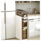 Garvee Slim Bathroom Cabinet with Wheels 4-Tier Waterproof Plastic Storage Toilet Paper Holder Compact Organizer for Small Spaces 7.1in Wide White