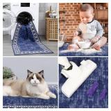 Garvee Bordered Dark Blue 5x7 Area Rugs, Machine Washable Rug Modern Bordered Carpet Rug Stain Resistant Non-Slip Accent Rug Minimalist Border Table Rug Farmhouse Floor Cover for Dining Office Bedroom