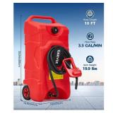 Garvee Upgraded 16 Gallon Gas Tank, Heavy-Duty Fuel Can with Manual Transfer Pump, 10FT Hose, and Casters, Leak-Proof Portable Gas Container for Lawn Mowers, Tractors, Boats, and Snow Blowers, Red