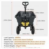 Garvee 1400lbs 7Cu.Ft. Garden Dump Cart Tow Behind with 2-in-1 Convertible Handle and 13in All Terrain Wheels, Heavy Duty Poly Pull Behind Yard Dump Wagon ATV Trailer for Lawn Mower Tractor, Retail $2