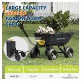 Garvee 1400lbs 7Cu.Ft. Garden Dump Cart Tow Behind with 2-in-1 Convertible Handle and 13in All Terrain Wheels, Heavy Duty Poly Pull Behind Yard Dump Wagon ATV Trailer for Lawn Mower Tractor, Retail $2