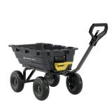 Garvee 1400lbs 7Cu.Ft. Garden Dump Cart Tow Behind with 2-in-1 Convertible Handle and 13in All Terrain Wheels, Heavy Duty Poly Pull Behind Yard Dump Wagon ATV Trailer for Lawn Mower Tractor, Retail $2