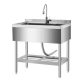 Garvee 20'D X 36'W X 35.5'H Stainless Steel Utility Sink Freestanding Commercial Sink Adjustable Leg Hot and Cold Faucet Large Laundry Tub Kitchen Garage Bathroom Outdoor, Retail $299.99