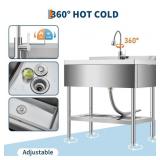 Garvee 20'D X 36'W X 35.5'H Stainless Steel Utility Sink Freestanding Commercial Sink Adjustable Leg Hot and Cold Faucet Large Laundry Tub Kitchen Garage Bathroom Outdoor, Retail $299.99