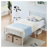 Garvee White Metal Twin Bed Frame with Headboard and Footboard for Girls and Boys, Twin Size Platform Bed Frame with Iron-Art Sweet Heart, No Box Spring Needed, Easy Assembly