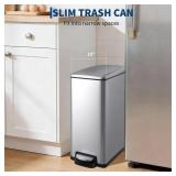 Garvee Slim Trash Can with Lid 12 Gal Stainless Steel Kitchen Garbage Can Inner Bucket Step On Pedal Narrow Metal Trash Bin Silver