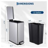 Garvee Slim Trash Can with Lid 12 Gal Stainless Steel Kitchen Garbage Can Inner Bucket Step On Pedal Narrow Metal Trash Bin Silver