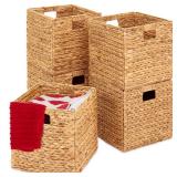 Set of 5 Collapsible Hyacinth Storage Baskets w/ Inserts - 12x12in