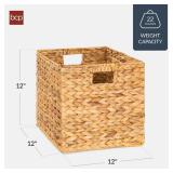 Set of 5 Collapsible Hyacinth Storage Baskets w/ Inserts - 12x12in