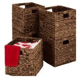 Set of 5 Collapsible Hyacinth Storage Baskets w/ Inserts - 10.5x10.5in