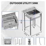 GARVEE 28'W x 24'D x 40'H Stainless Steel Utility Sink - Freestanding Single Bowl Commercial Kitchen Sink (No Faucet) for Restaurants, Workshops, and Laundry Rooms