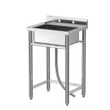 GARVEE 28'W x 24'D x 40'H Stainless Steel Utility Sink - Freestanding Single Bowl Commercial Kitchen Sink (No Faucet) for Restaurants, Workshops, and Laundry Rooms